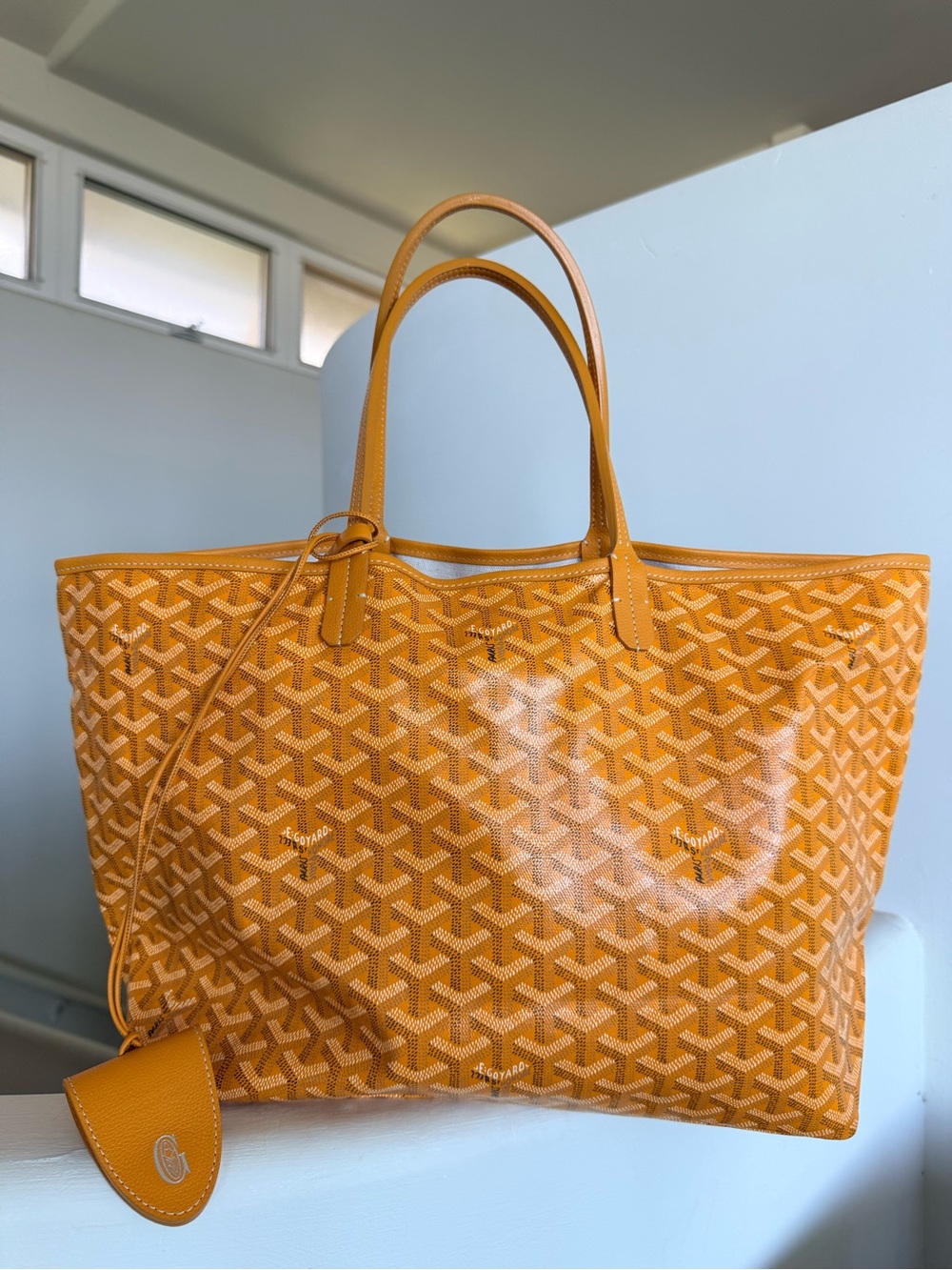 Goyardine Designer Yellow Orange Tote Bag - Luxury Patterned Shoulder Tote